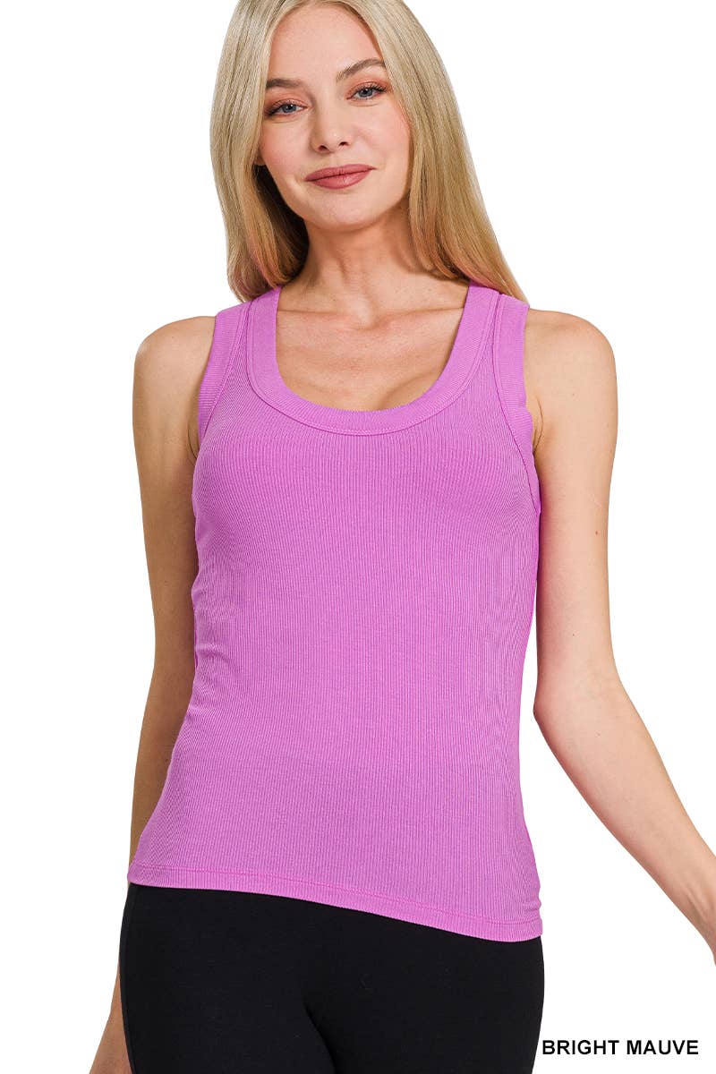 42POPS - ",,,,, Ribbed Scoop Neck Tank Top: WHITE-155394 / M