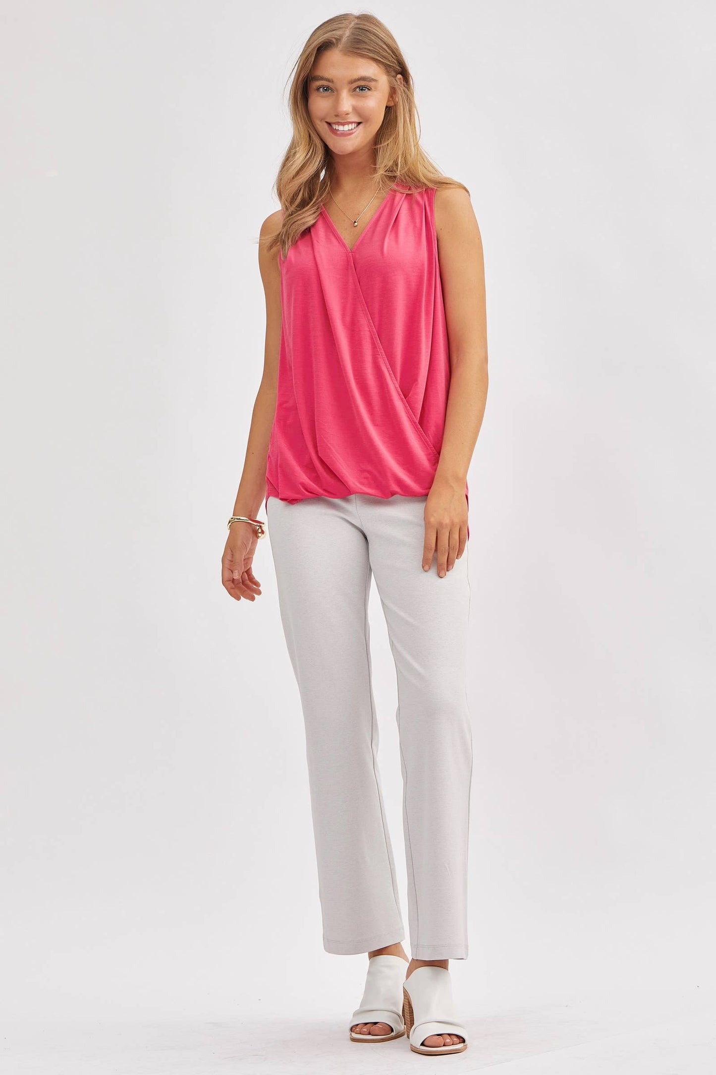 Dear Scarlett - Surplice V Neck Solid Sleeveless Tank Top: BLACK / M