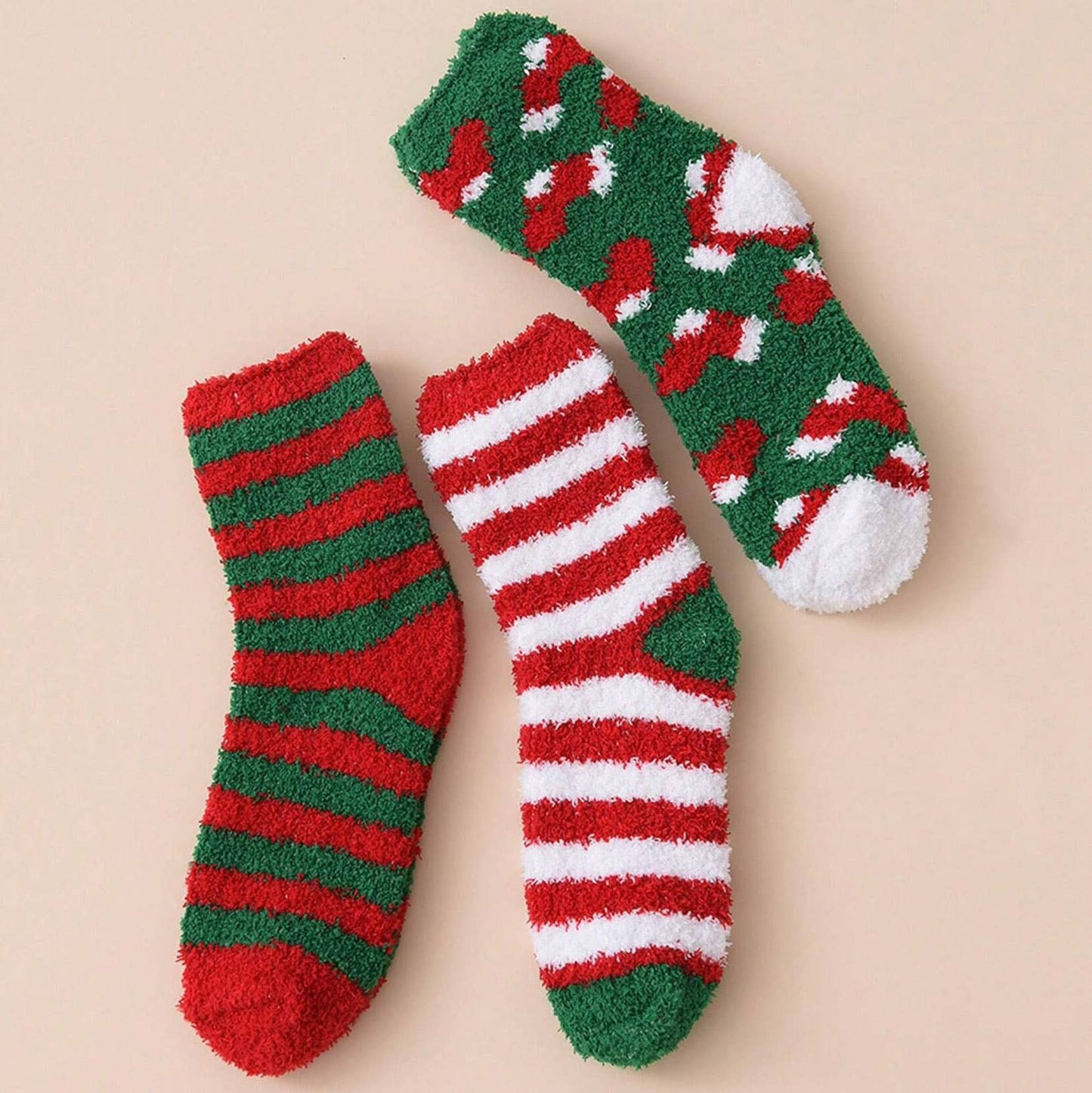 42POPS - , SI-25489 Christmas Warm Cozy Fuzzy Socks (Assorted): StripeSet-161757 / OS