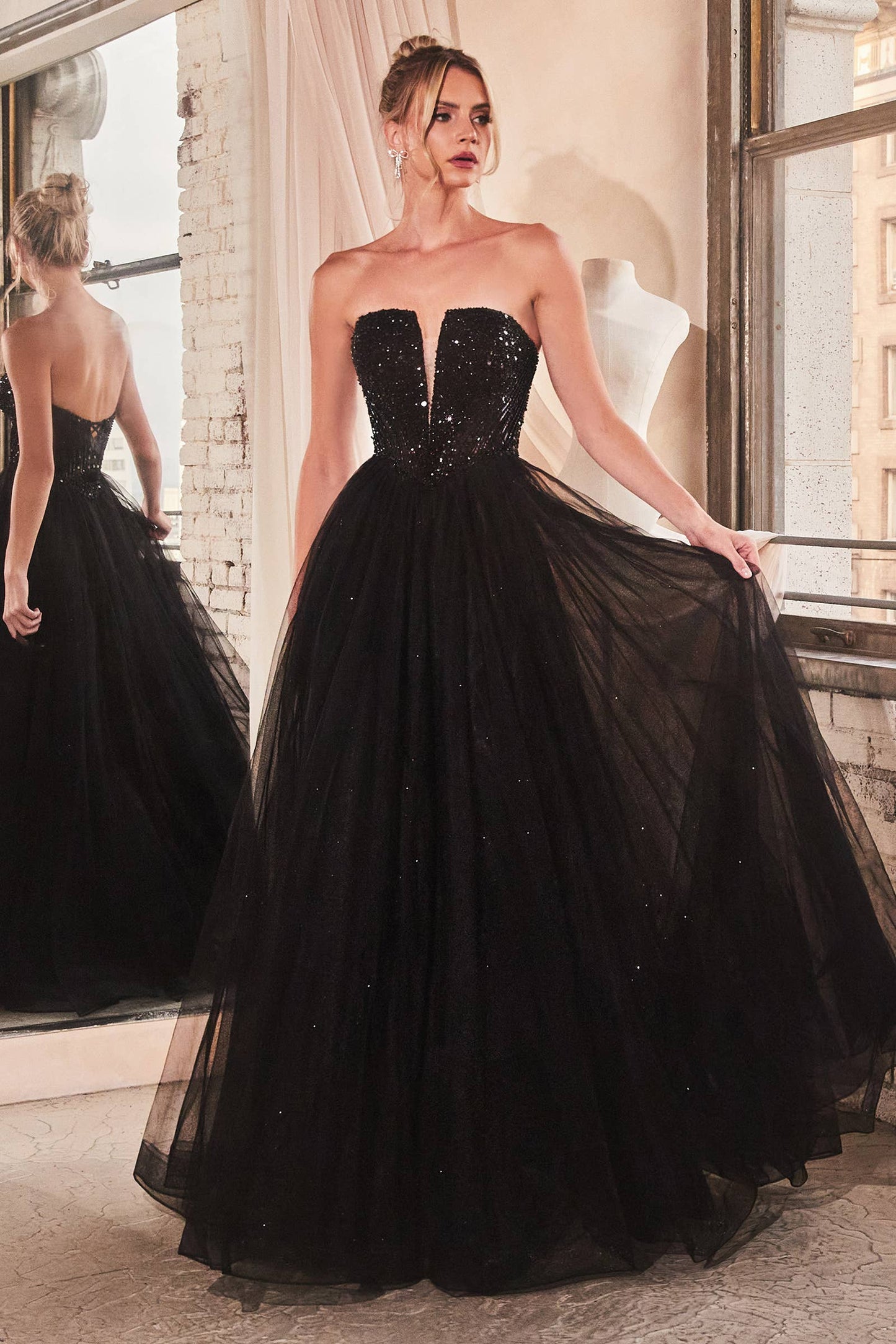 Ladivine by Cinderella Divine - STRAPLESS SEQUIN & TULLE A-LINE DRESS
: Deep Blue / 6