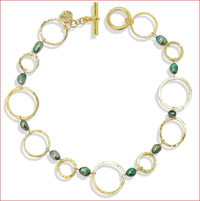 Karine Sultan Green Pearl and Hammered Gold Choker