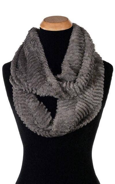 Infinity Scarf: Faux Fur 100% Polyester / Infinity Scarf / Desert Sand in Charcoal