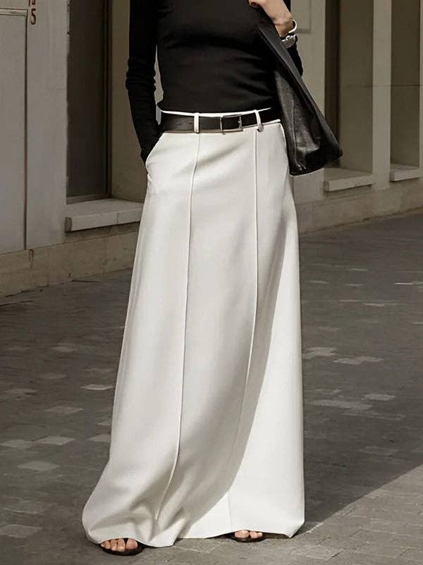 UZ Wholesale Store - Chic Solid Color H-Line Skirt: WHITE / M