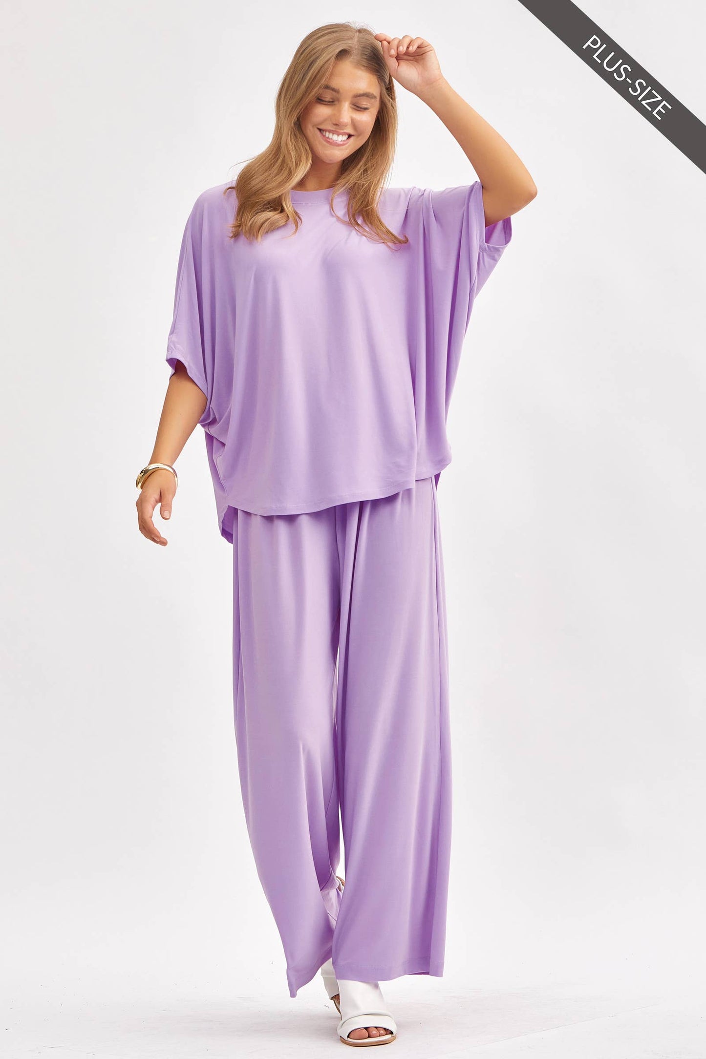 Dear Scarlett - PLUS SIZE Flowy Top + Wide Leg Set TRVSET-COASTAL: Royal Blue / 3X