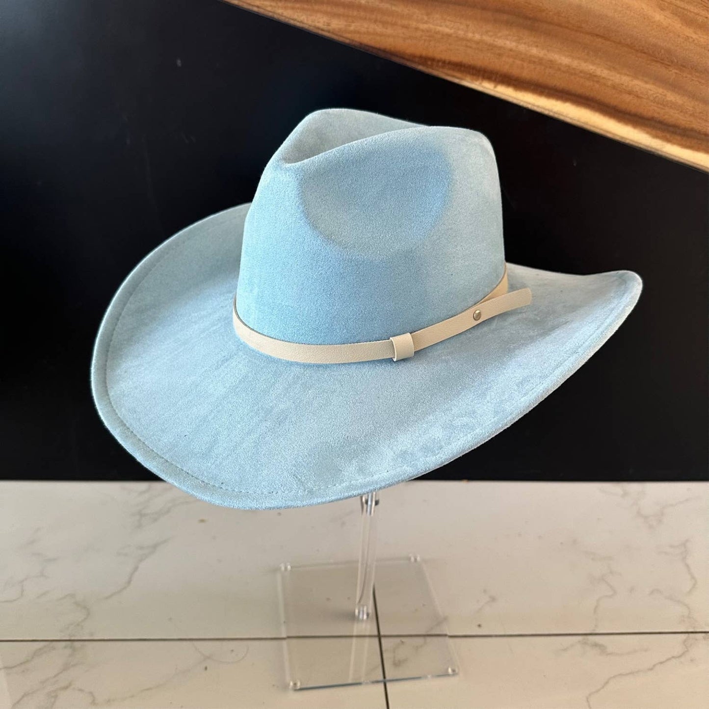 Queens INC - Fashion Vegan suede Cowboy hat W/ Leather Belt: OLIVE / ONE SIZE