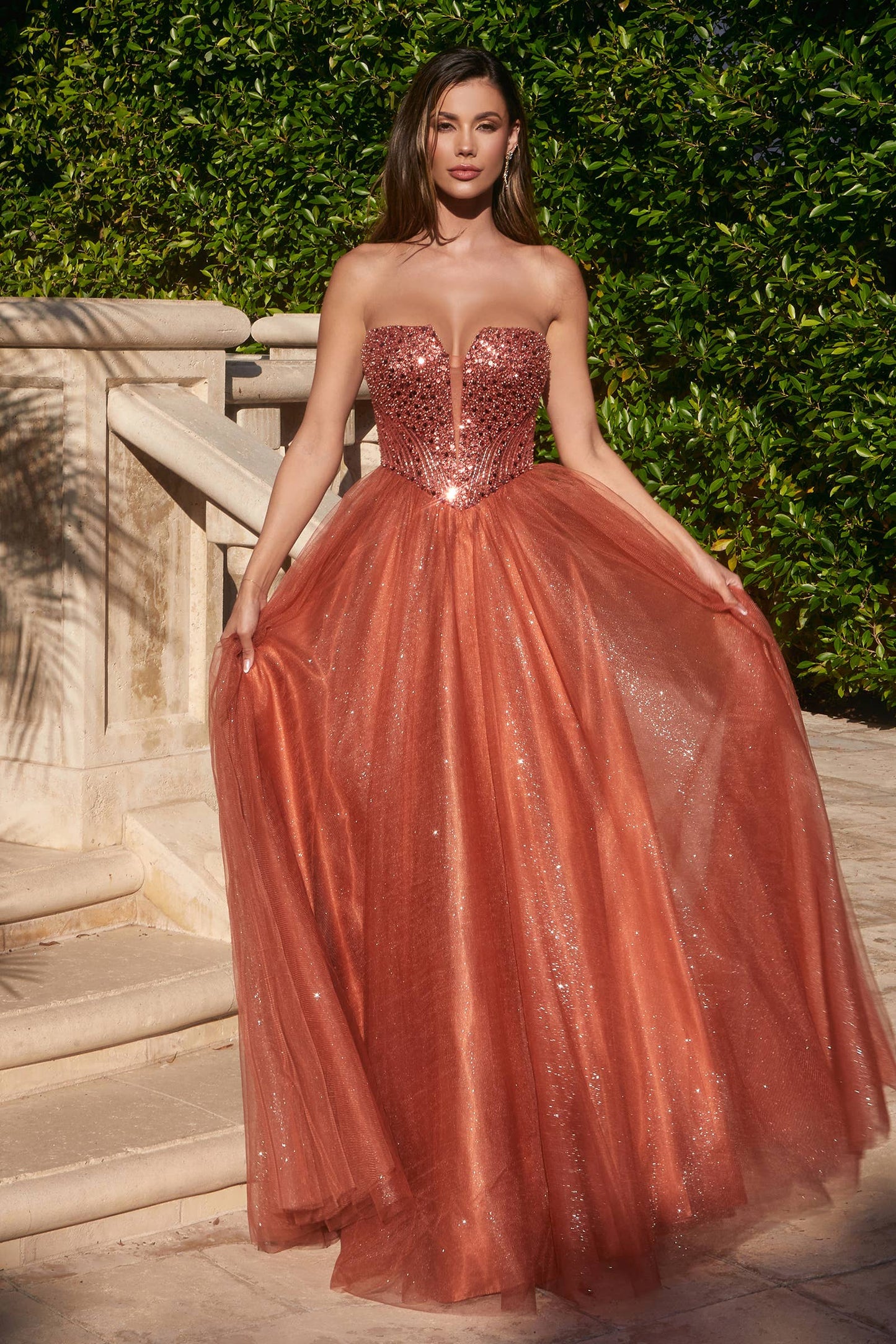 Ladivine by Cinderella Divine - STRAPLESS SEQUIN & TULLE A-LINE DRESS
: Deep Blue / 6
