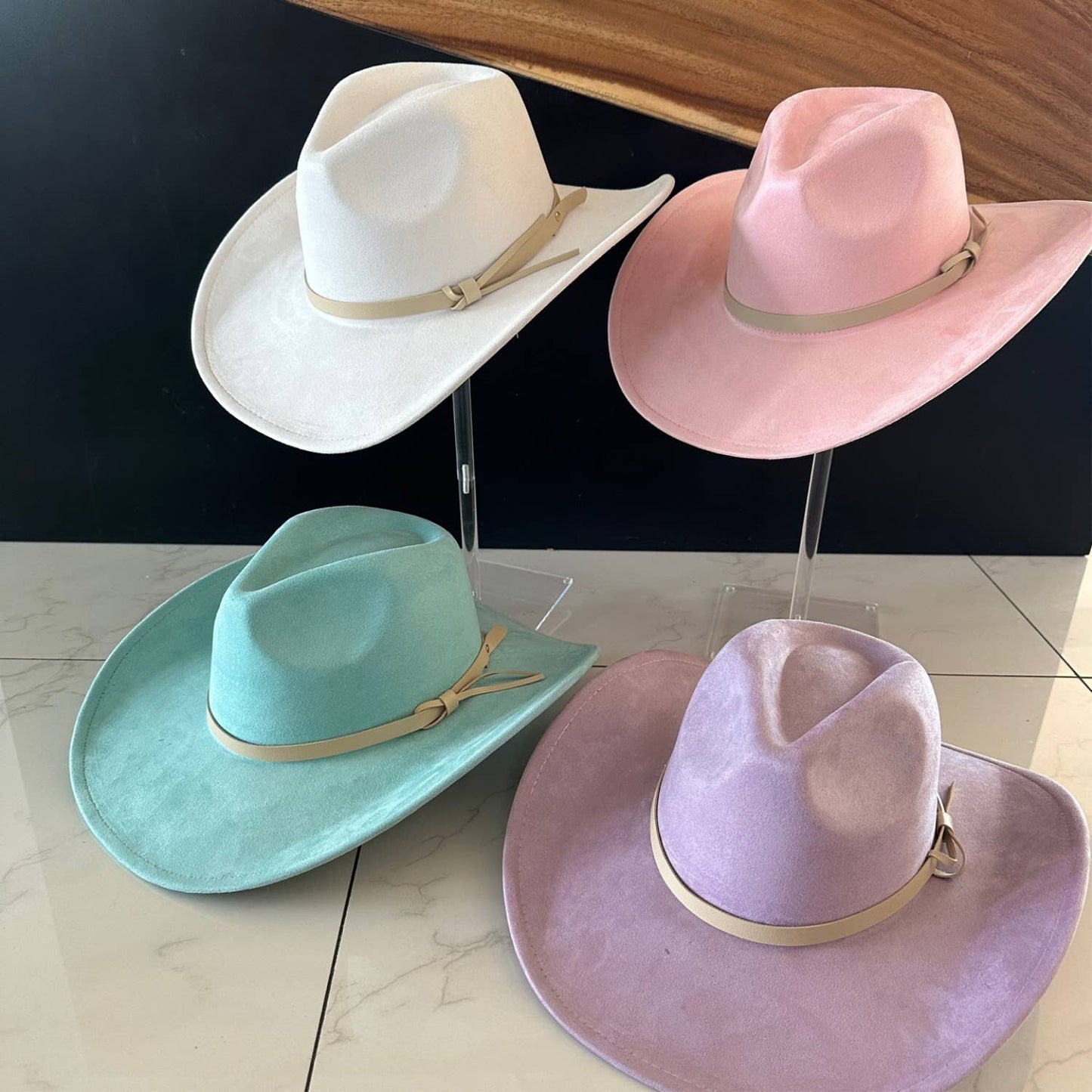 Queens INC - Fashion Vegan suede Cowboy hat W/ Leather Belt: OLIVE / ONE SIZE