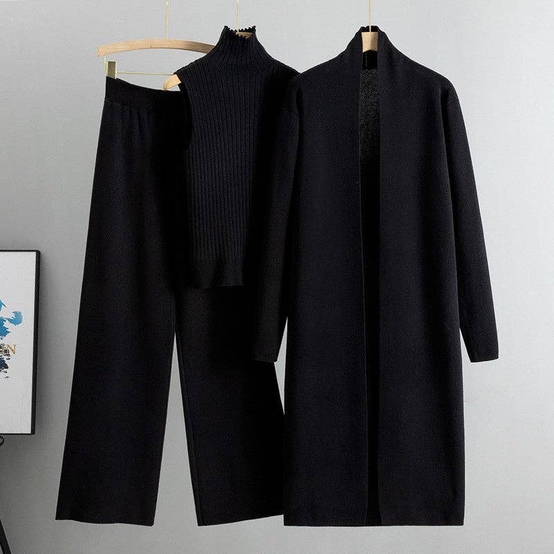 UZ Wholesale Store - Knitted Vest, Cardigan, And Pants Set: ROSE RED / One_size