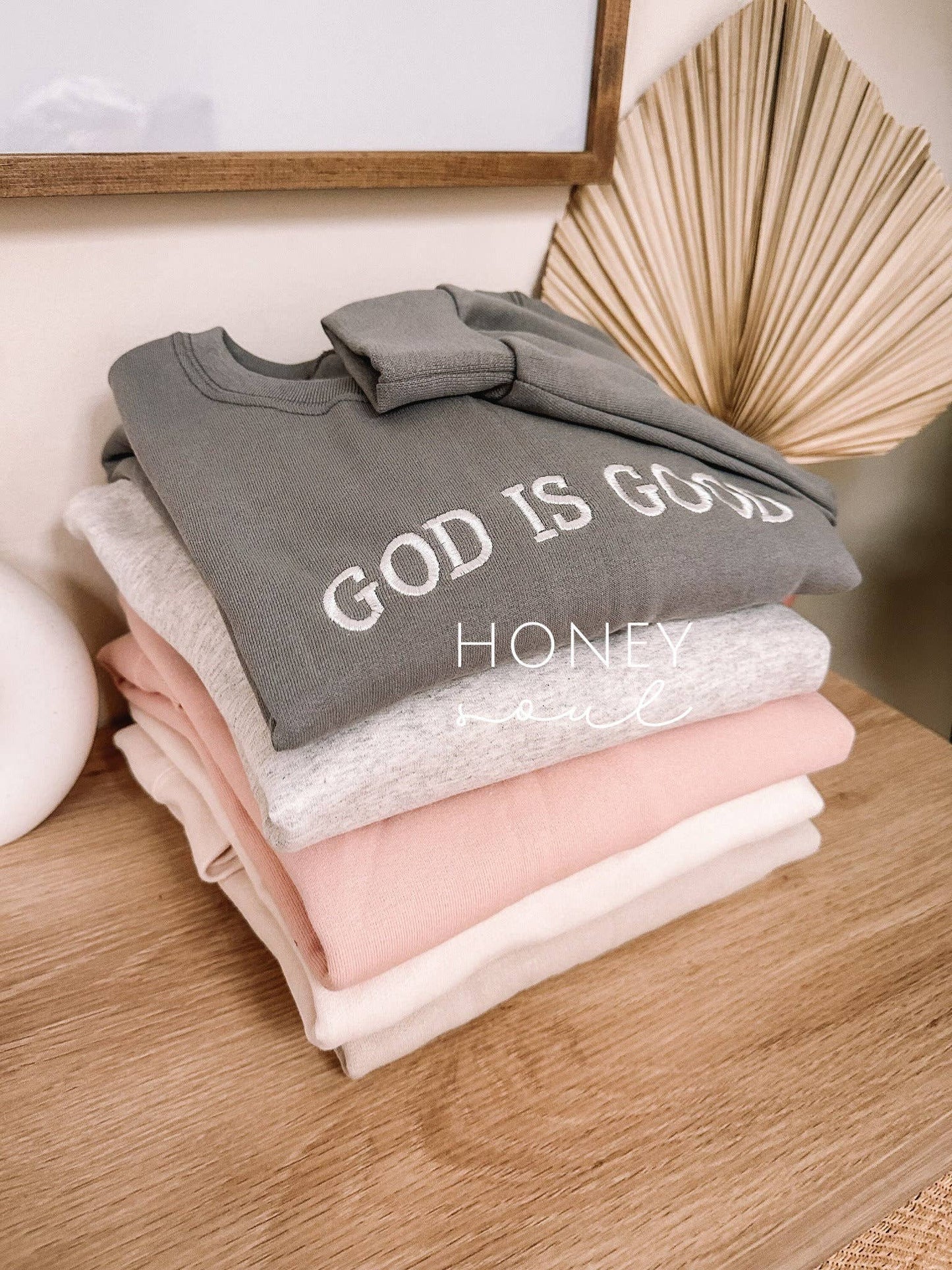 Honey Soul LLC - Embroidered GOD IS GOOD Sweatshirt: Dusty Pink / Large