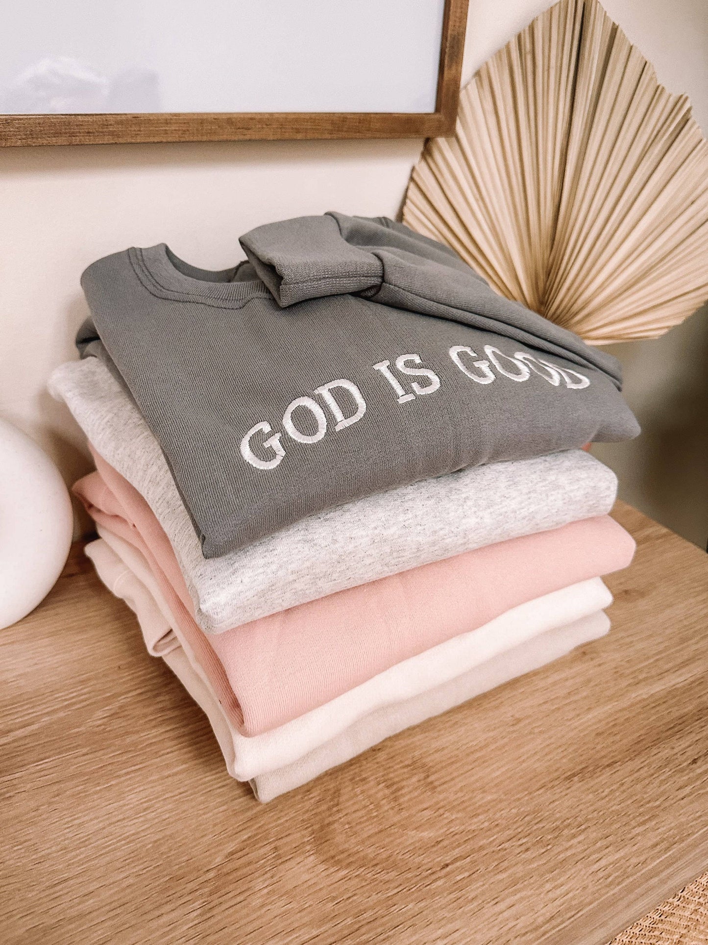 Honey Soul LLC - Embroidered GOD IS GOOD Sweatshirt: Dusty Pink / Large