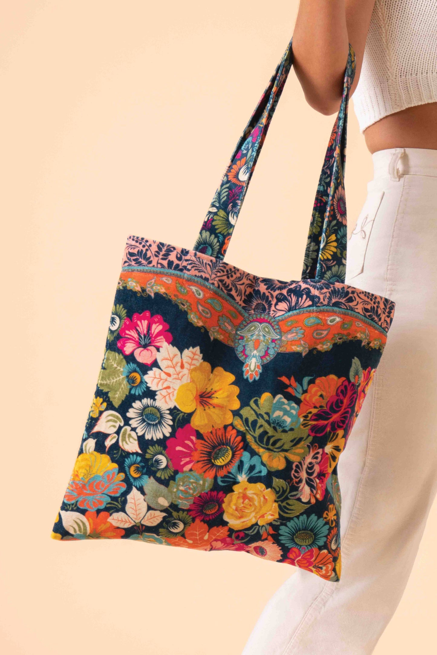 Velvet Tote Bag - Vintage Floral, Ink