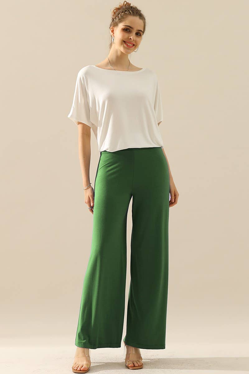 NINEXIS - CWBLP410_HIGH WAIST WIDE LEG PALAZZO LOOSE CASUAL PANTS: BLACK / (XL) 1