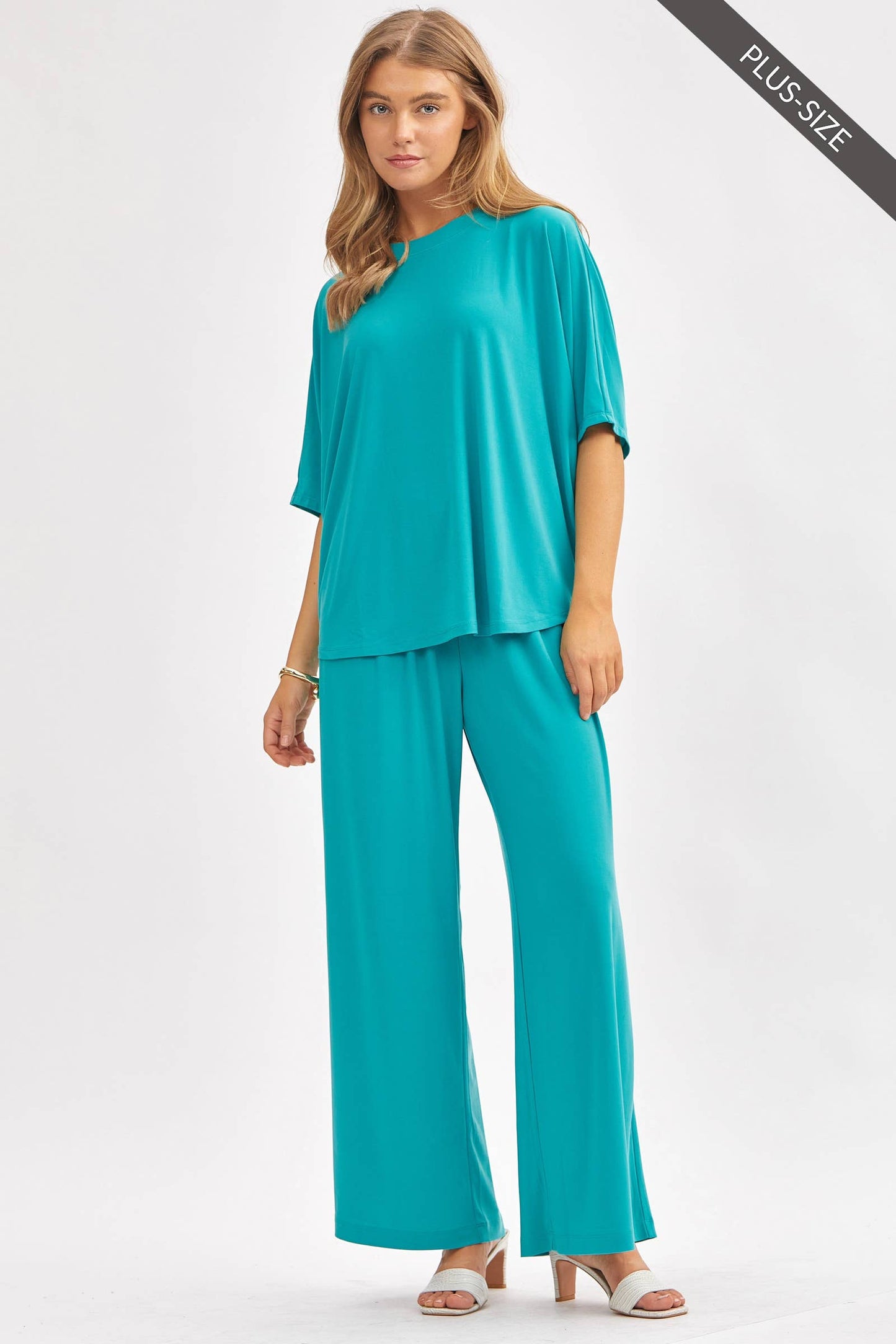 Dear Scarlett - PLUS SIZE Flowy Top + Wide Leg Set TRVSET-COASTAL: Royal Blue / XL