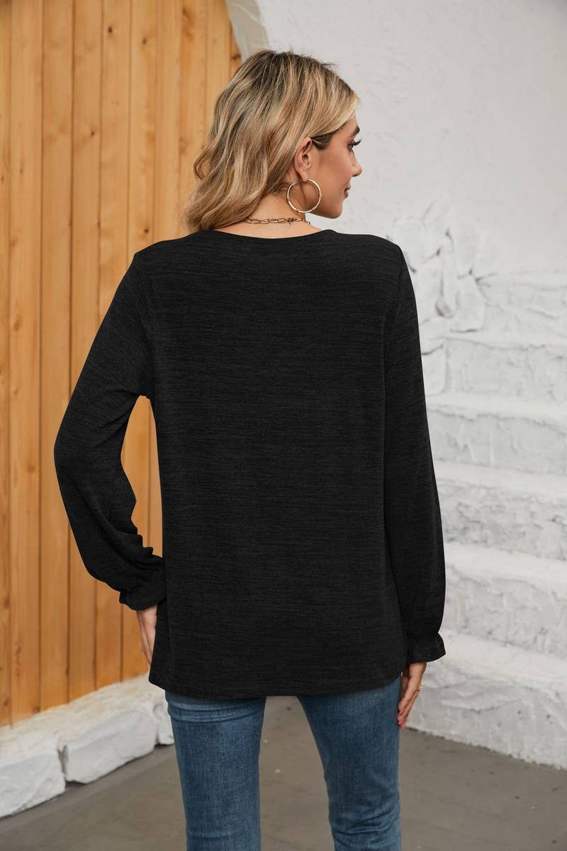 NINEXIS - CWTBLL1048_SOLID COLOR LONG SLEEVE ROUND NECK CASUAL TOP: Green / (S) 1