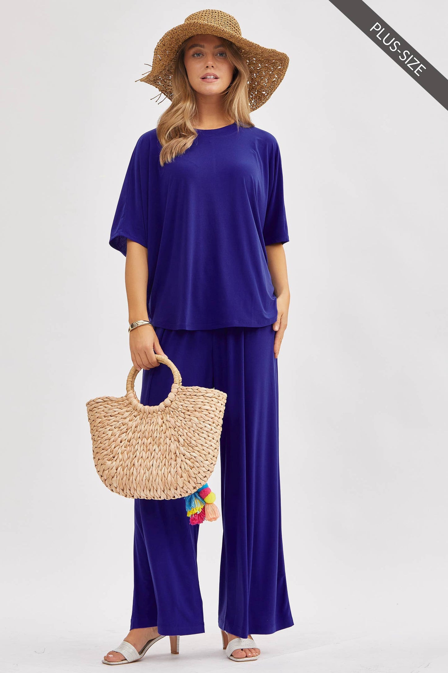 Dear Scarlett - PLUS SIZE Flowy Top + Wide Leg Set TRVSET-COASTAL: Royal Blue / XL