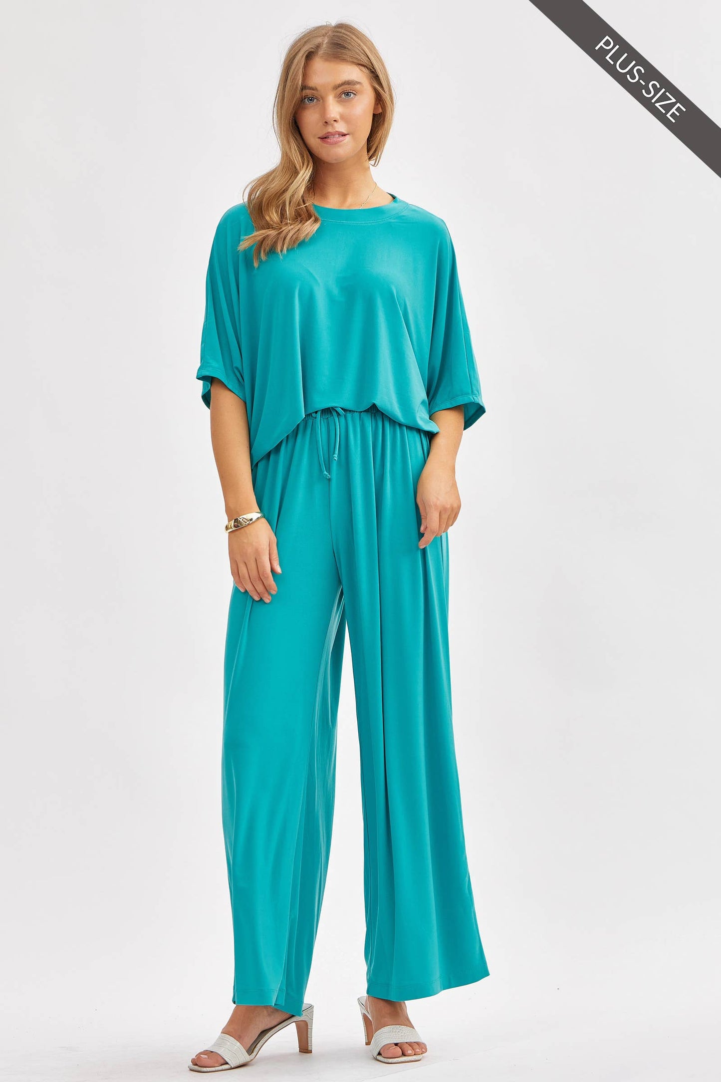 Dear Scarlett - PLUS SIZE Flowy Top + Wide Leg Set TRVSET-COASTAL: Royal Blue / XL