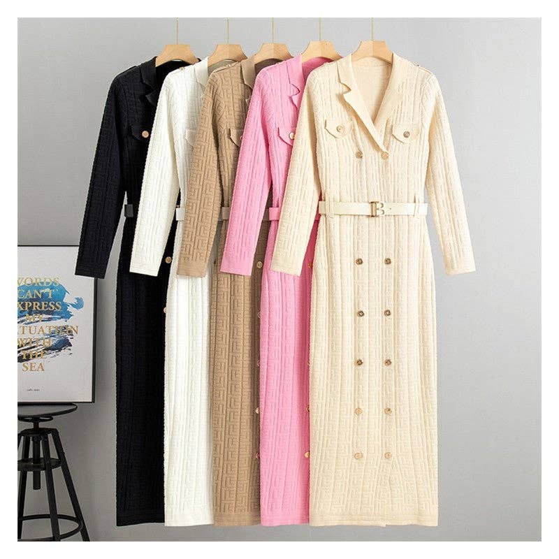 UZ Wholesale Store - Solid Color High Waist Slim Fit Bodycon Knitted Dress: Apricot / One_size