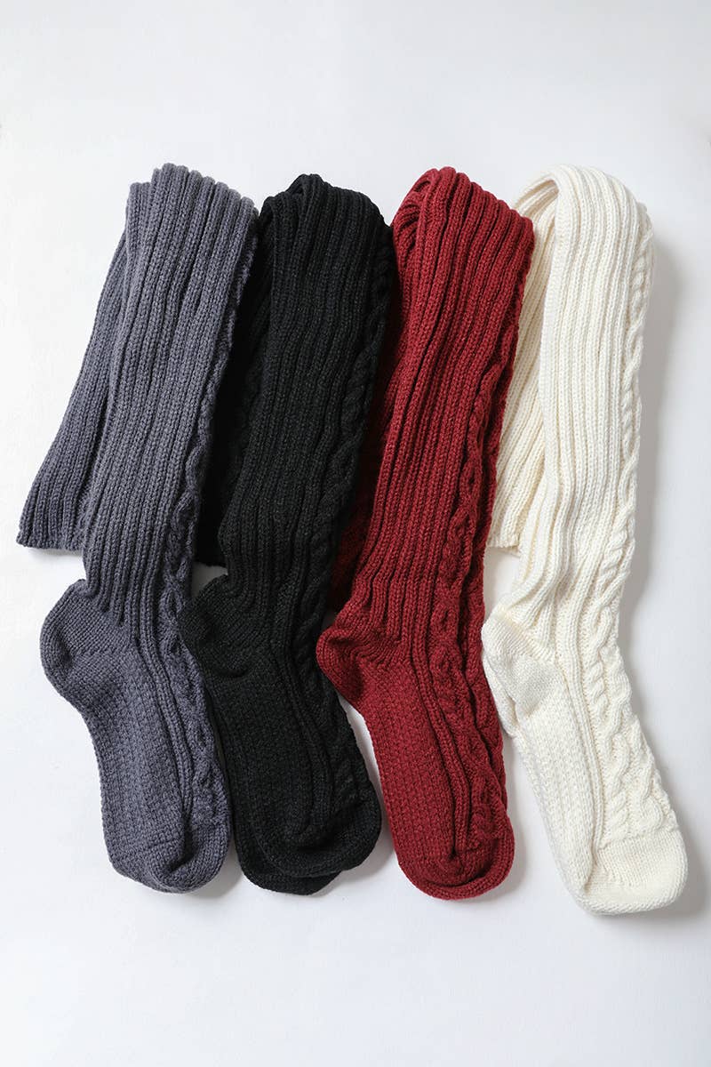 Leto Accessories - Cable Knit Socks: Burgundy