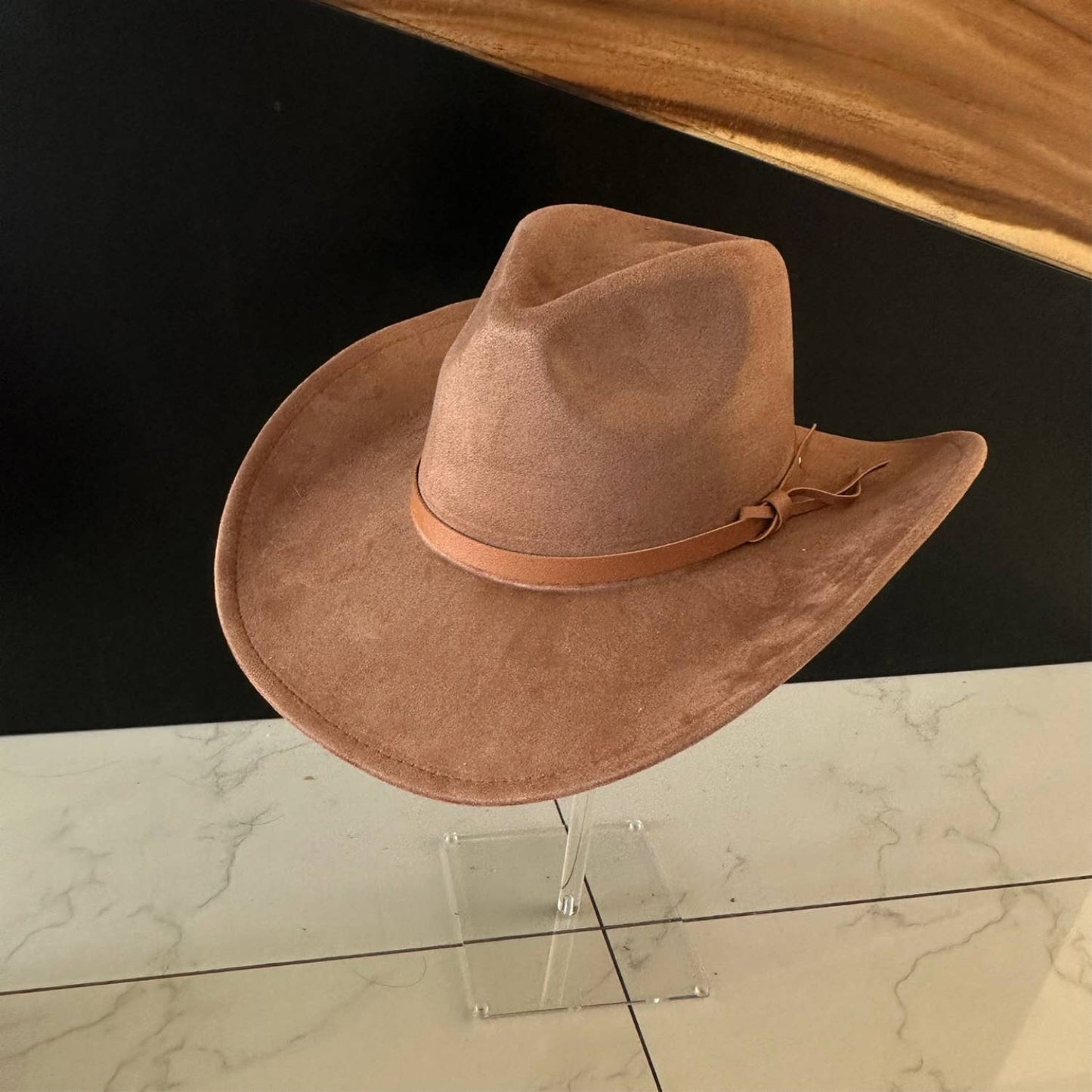 Queens INC - Fashion Vegan suede Cowboy hat W/ Leather Belt: OLIVE / ONE SIZE