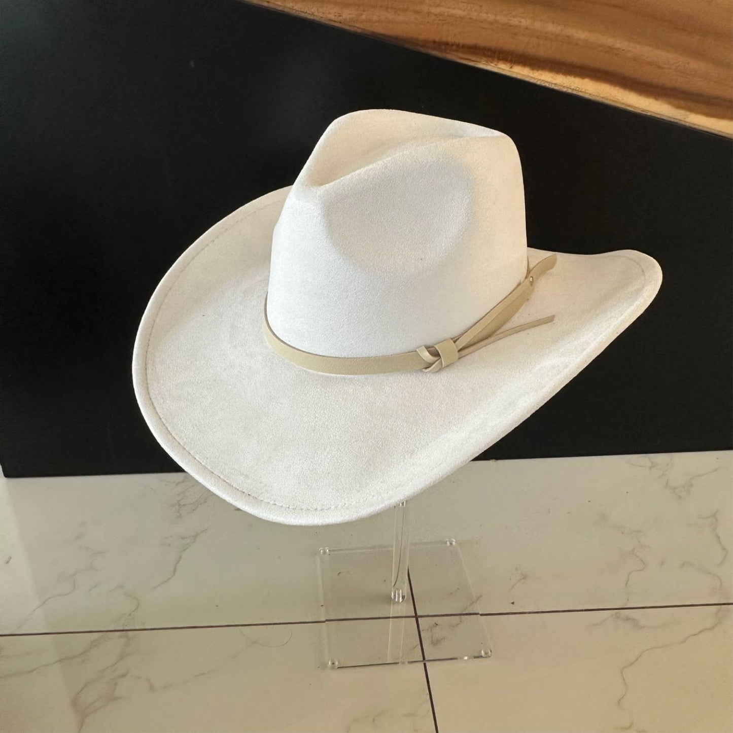 Queens INC - Fashion Vegan suede Cowboy hat W/ Leather Belt: OLIVE / ONE SIZE