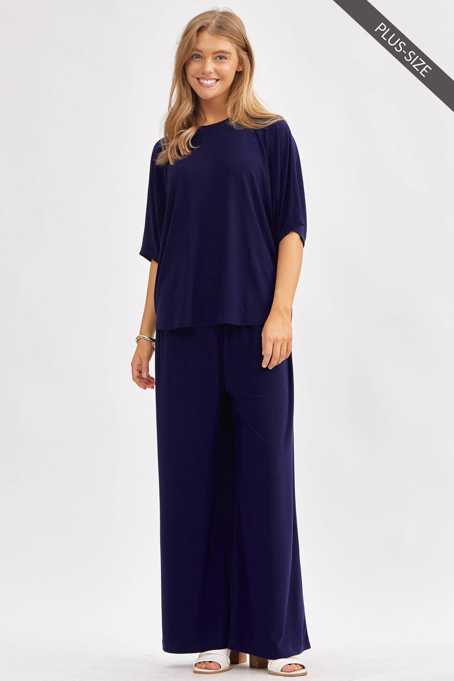 Dear Scarlett - PLUS SIZE Flowy Top + Wide Leg Set TRVSET-COASTAL: Royal Blue / XL