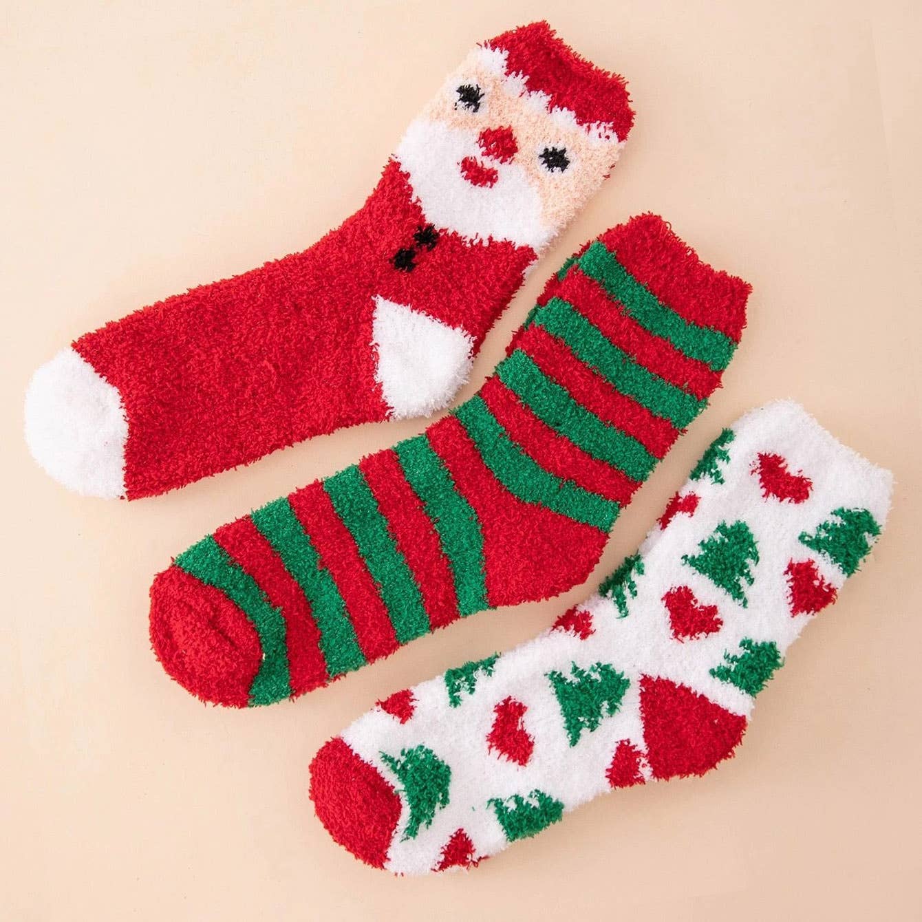 42POPS - , SI-25489 Christmas Warm Cozy Fuzzy Socks (Assorted): StripeSet-161757 / OS