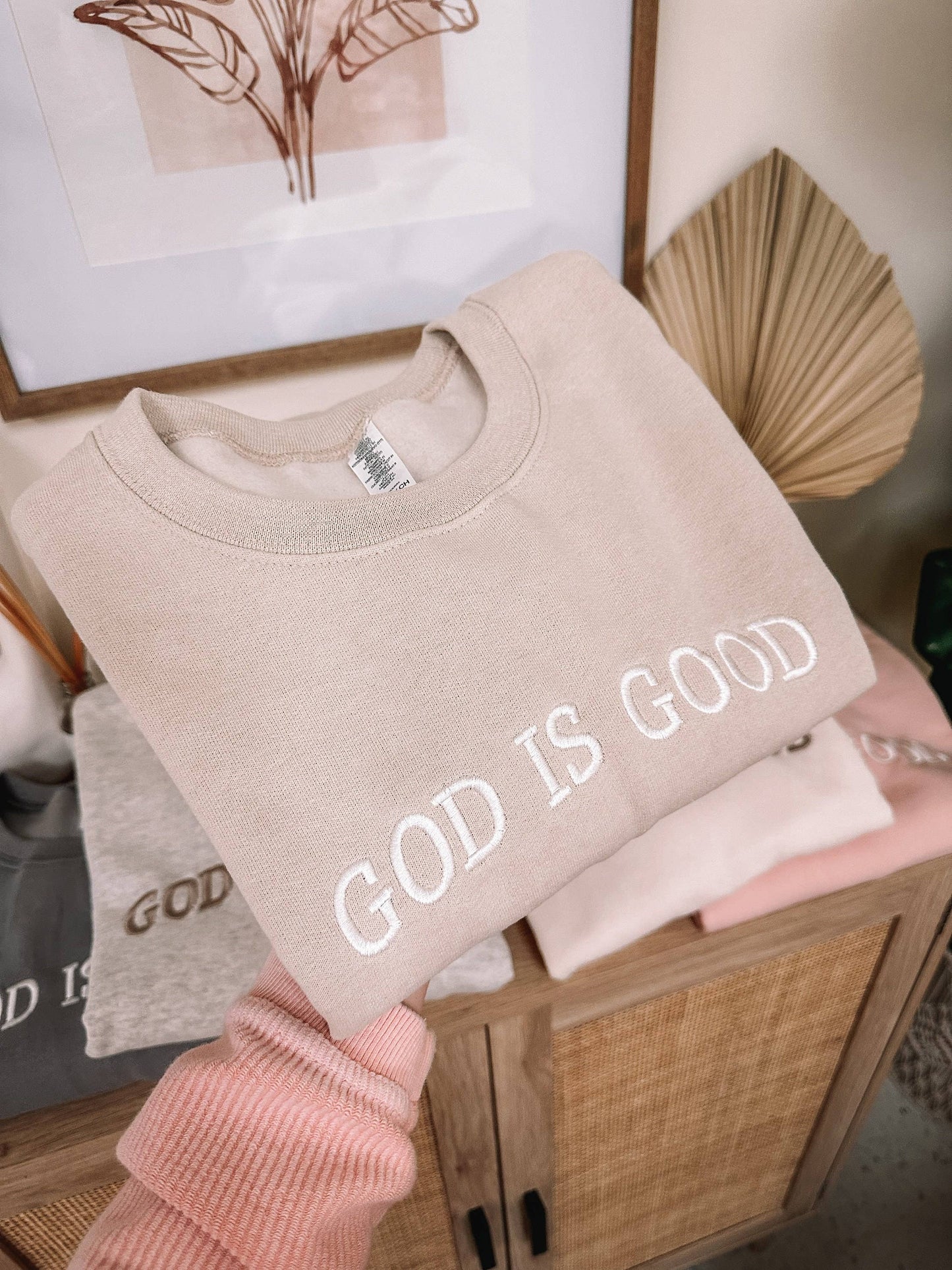 Honey Soul LLC - Embroidered GOD IS GOOD Sweatshirt: Dusty Pink / Large