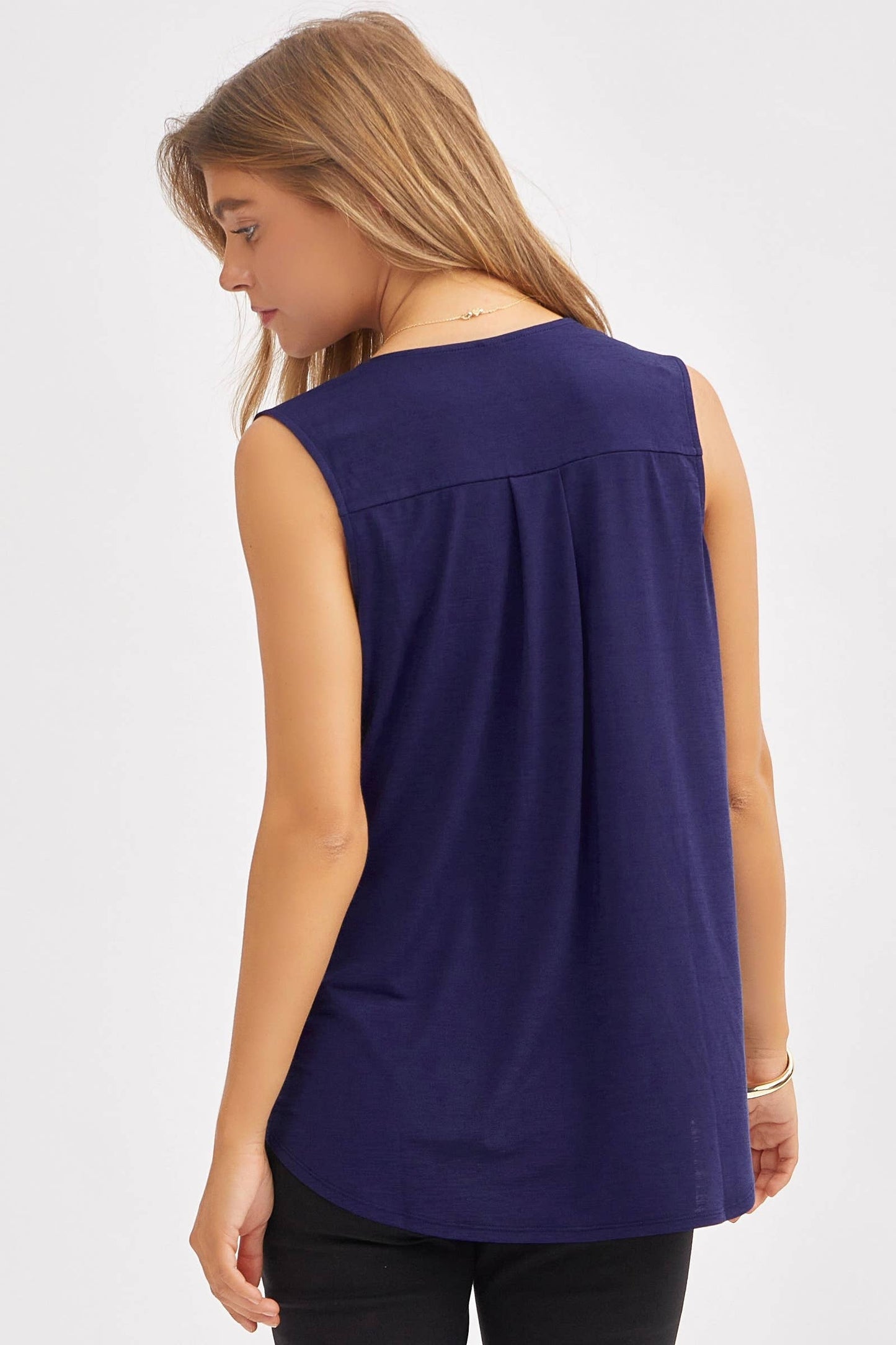 Dear Scarlett - Surplice V Neck Solid Sleeveless Tank Top: BLACK / M