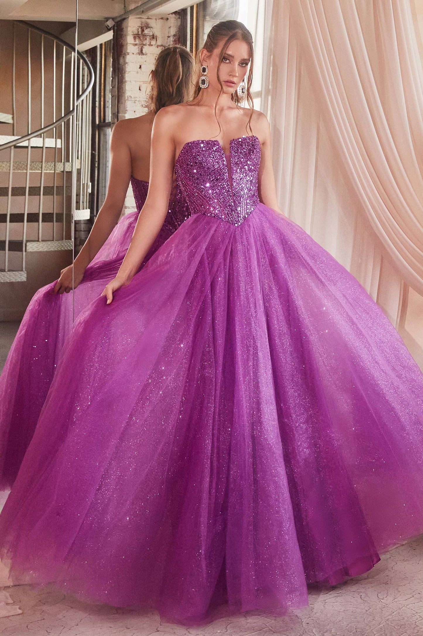 Ladivine by Cinderella Divine - STRAPLESS SEQUIN & TULLE A-LINE DRESS
: Deep Blue / 6