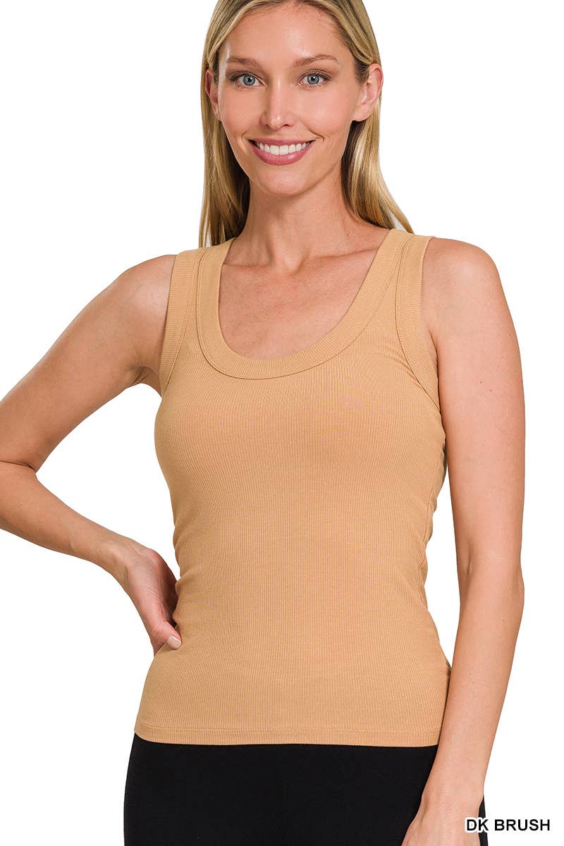 42POPS - ",,,,, Ribbed Scoop Neck Tank Top: WHITE-155394 / XL