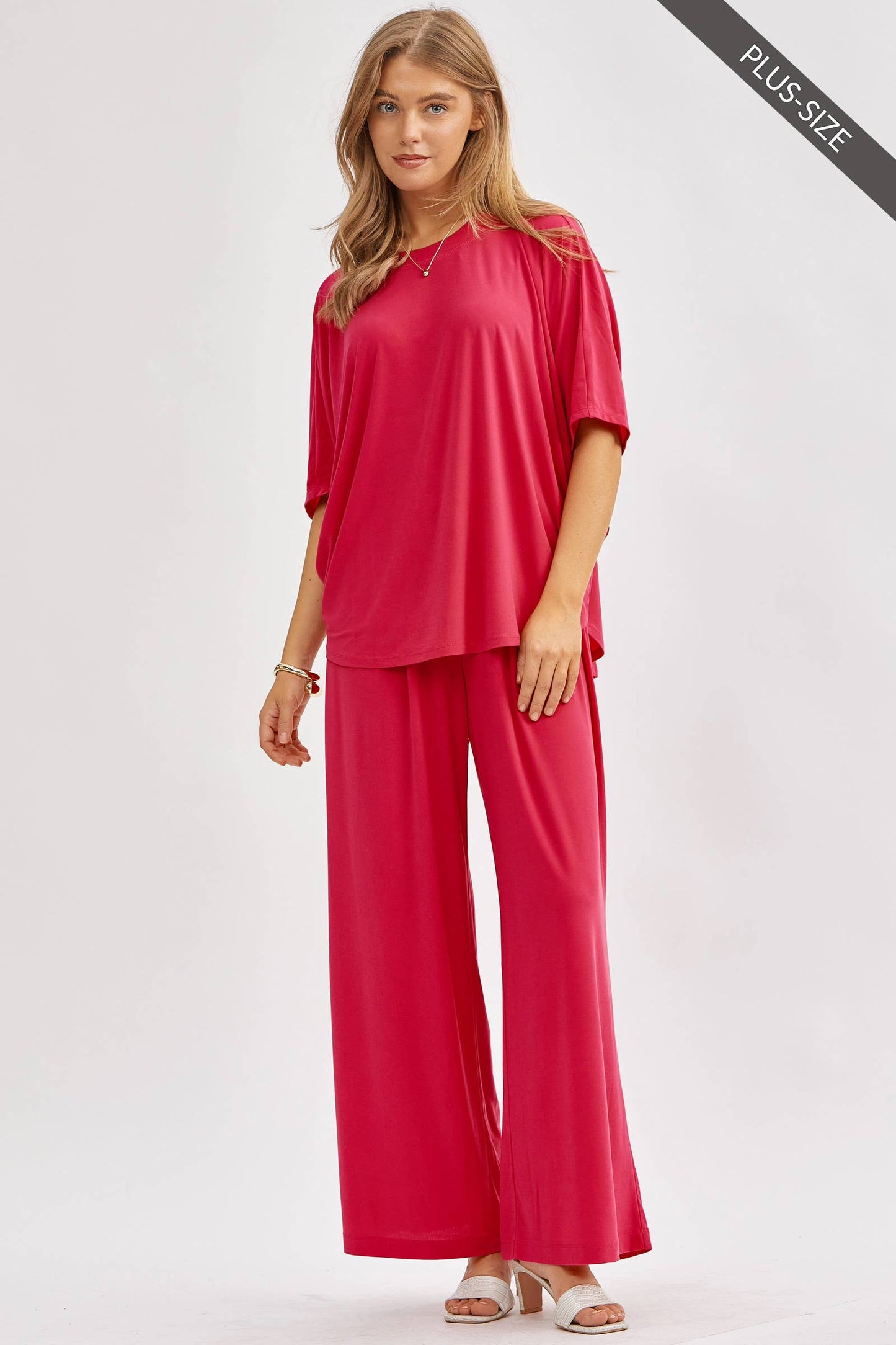 Dear Scarlett - PLUS SIZE Flowy Top + Wide Leg Set TRVSET-COASTAL: Royal Blue / XL