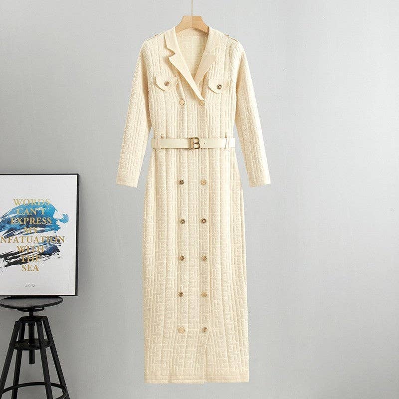 UZ Wholesale Store - Solid Color High Waist Slim Fit Bodycon Knitted Dress: Apricot / One_size
