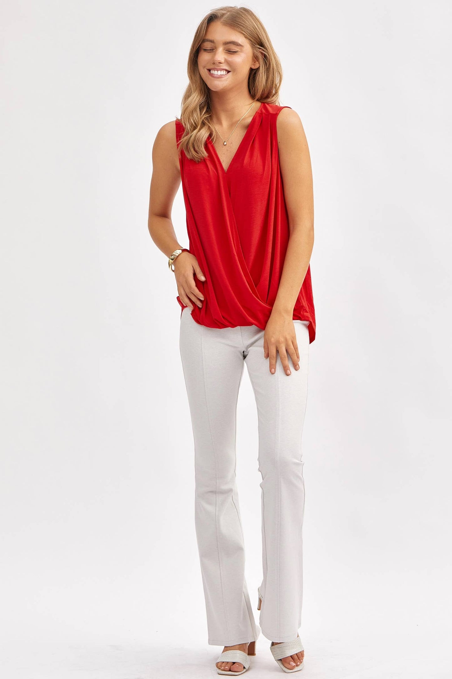 Dear Scarlett - Surplice V Neck Solid Sleeveless Tank Top: BLACK / M