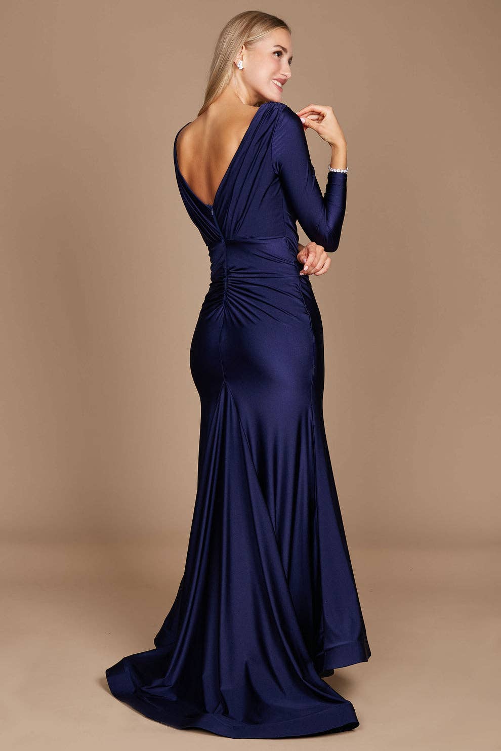 Kos Couture - Long Sleeve Formal Evening Dress : Royal / 12