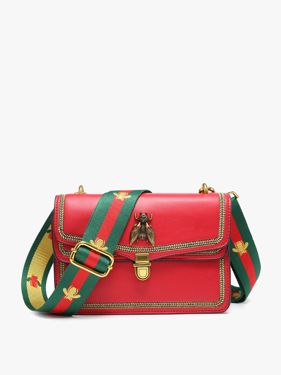 Jen & Co Bee Crossbody w/ Guitar Strap: Red