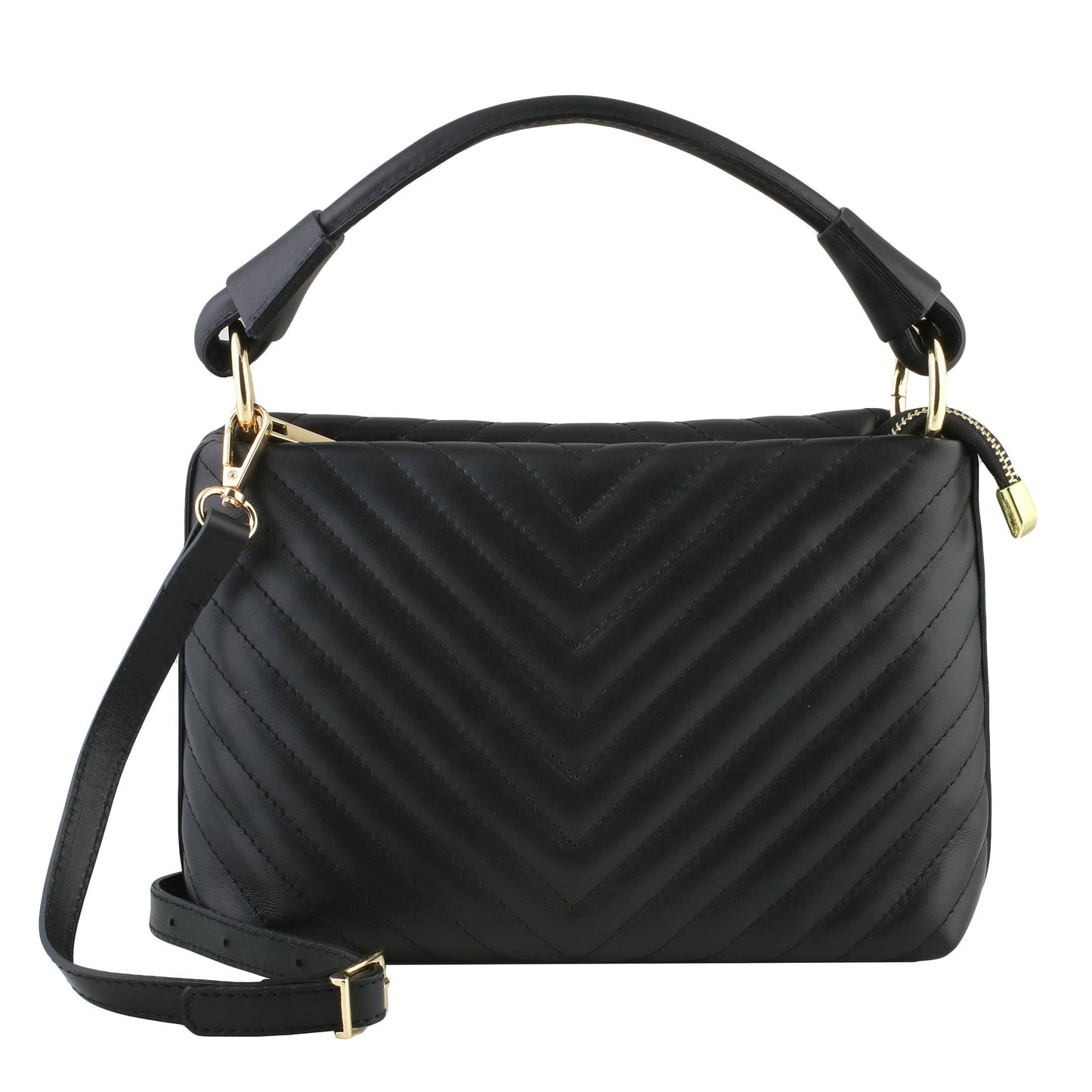 Cobblestone Living ( Bianca Quilted Leather Top-Handle Bag: Black)