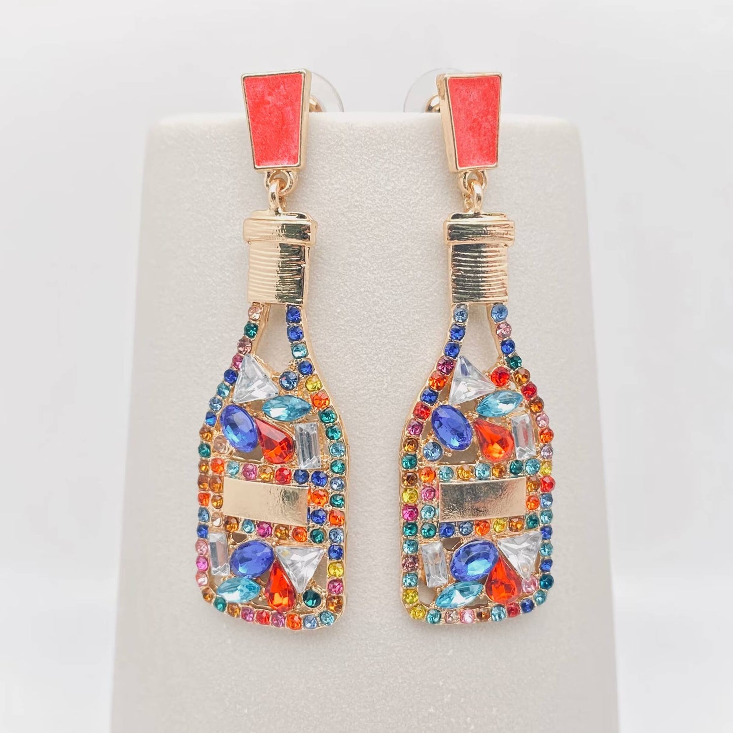Mio Queena - Hollow Rhinestone Bottle Stud Earrings