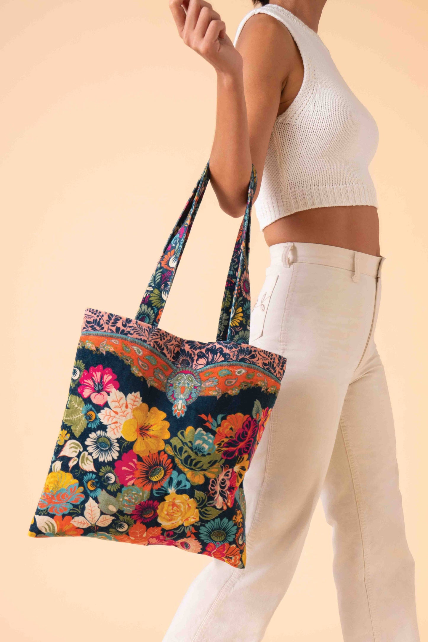 Velvet Tote Bag - Vintage Floral, Ink