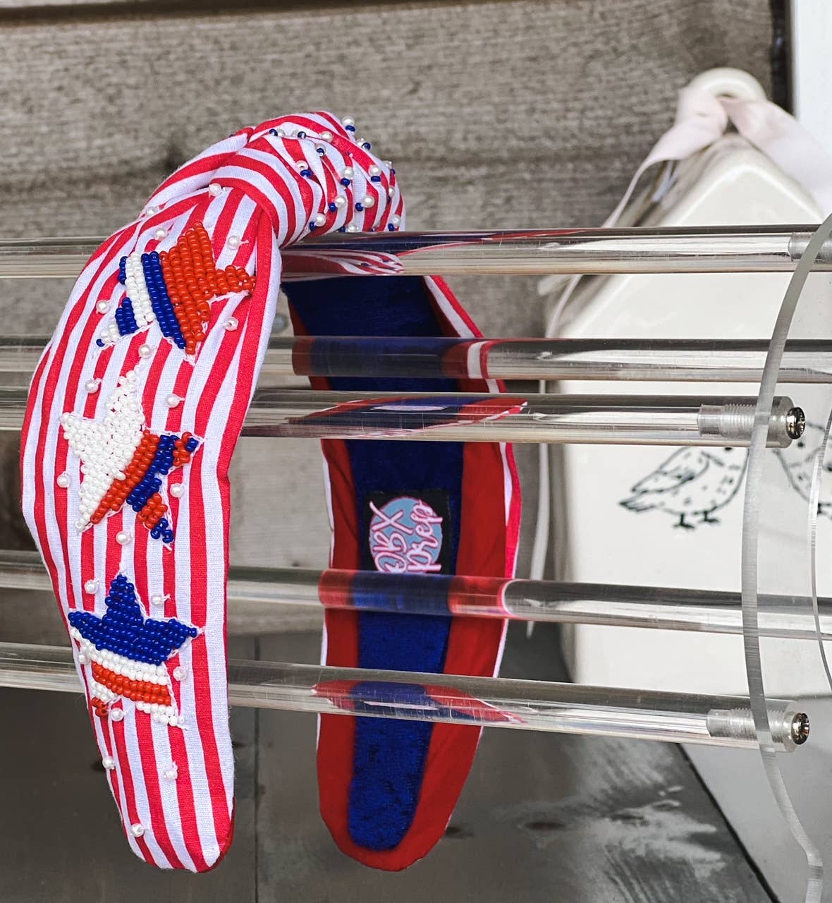 OBX Prep - Patriotic Red White Stripe Star Top Knot Headband 4th of Jul
