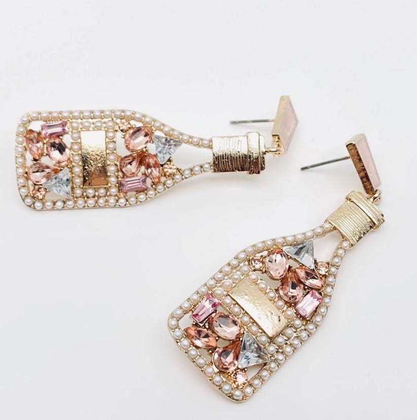 Mio Queena - Colored Rhinestone Wine Bottle Shape Earrings