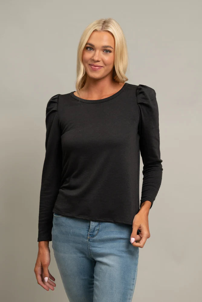 PUFF SLEEVE FRENCH TERRY TOP Black