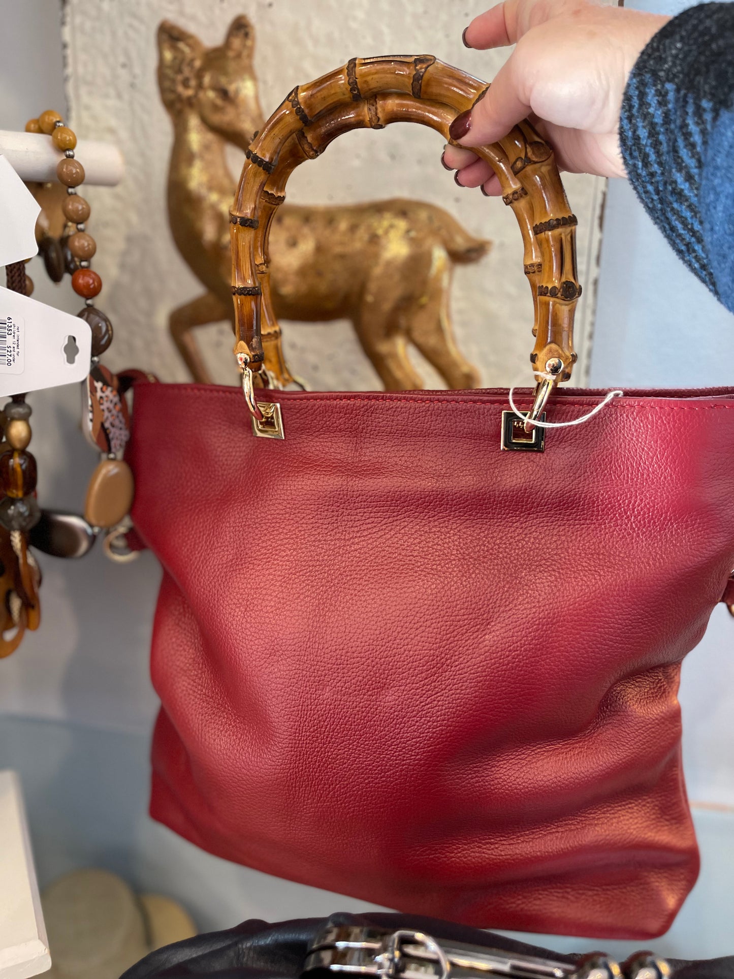 Bamboo Handle Leather Tote
