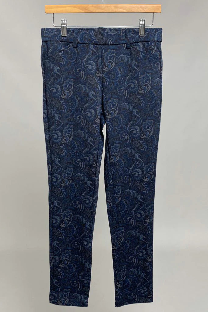 printed Ponte pant Navy paisley