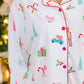 White Christmas Print Lapel Shirt and Pants Pajama Set