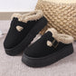 Thermal Fuzzy Buckle Platform Slippers