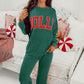 Evergreen Crinkle Rib JOLLY Pattern Long Sleeve Top and Pockets Pants Set