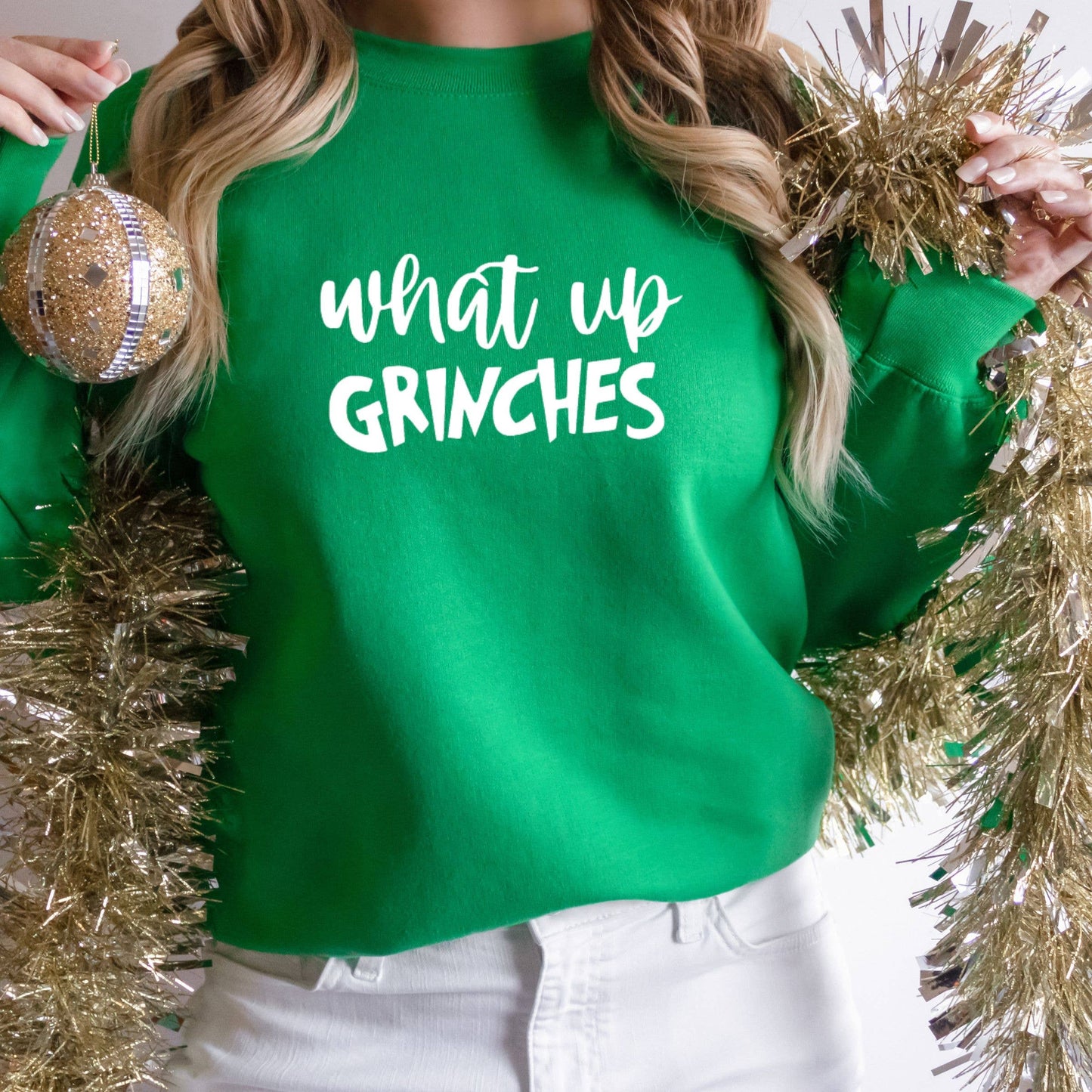 Wholehearted Motherhood and Co. - What Up Grinches Christmas Sweatshirt -  Graphic Tee: Green / Large