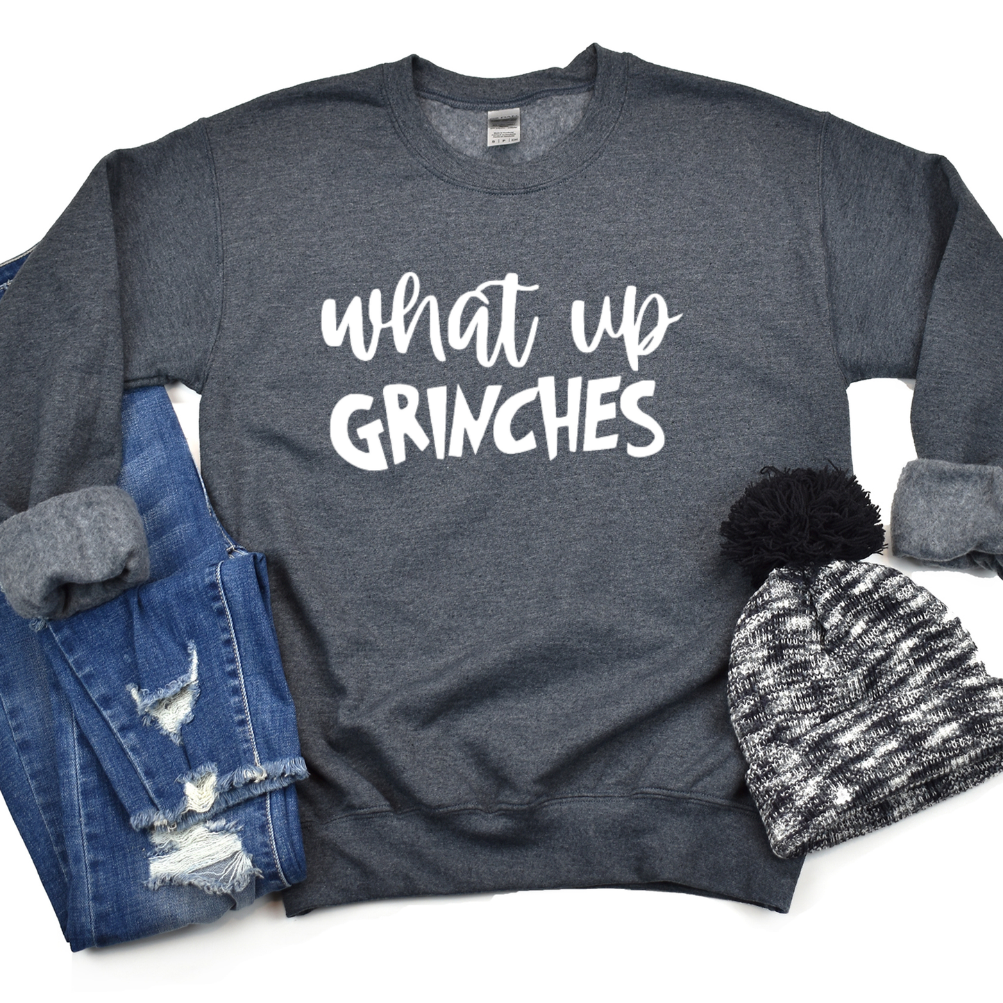 Wholehearted Motherhood and Co. - What Up Grinches Christmas Sweatshirt -  Graphic Tee: Green / Medium