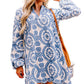 Blue Boho Floral Embroidered Notch V Neck Mini Dress