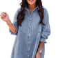 Light Blue Casual Buttoned Ruffle Denim Short Dress